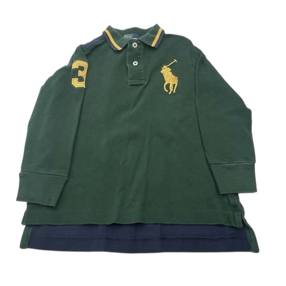 POLO Ralph Lauren Boys Shirt Toddler Size 4T Big Pony Blue‎ Green Embroidered